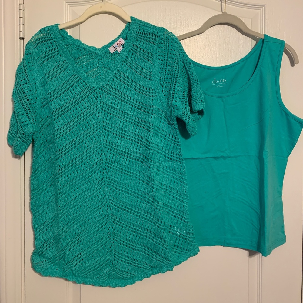 Denim & Co.Short Sleeve Crochet Sweater & Knit set